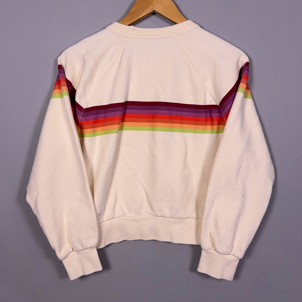 Marine Layer Cloud 9 Fleece Sweatshirt Womens Size Small Striped Cream Retro - Picture 2 of 7